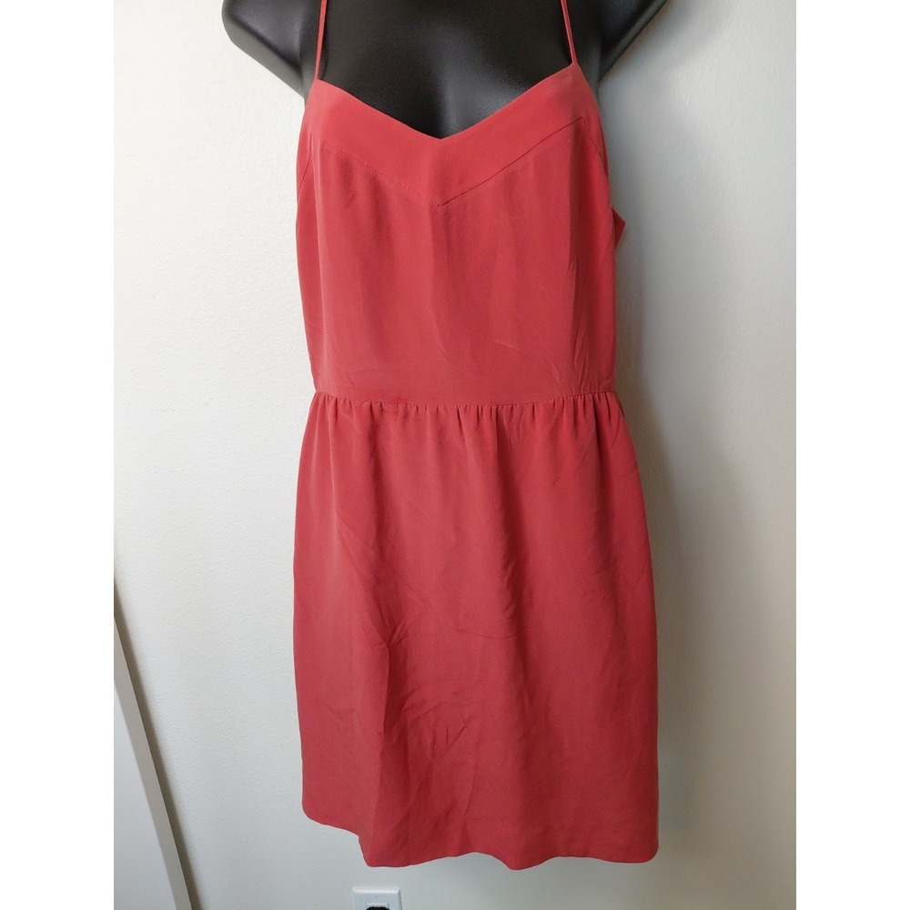 Madewell Silk Dress 4 Coral Racerback Mini V Neck‎ Sleeveless Pockets NWOT
